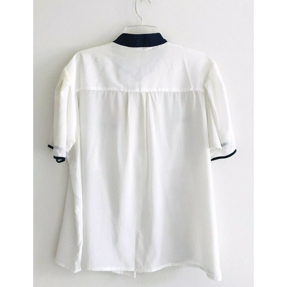 Oscar de la Renta | Vintage Top Womens Size 42 White Button Front Mock Neck - Picture 2 of 11